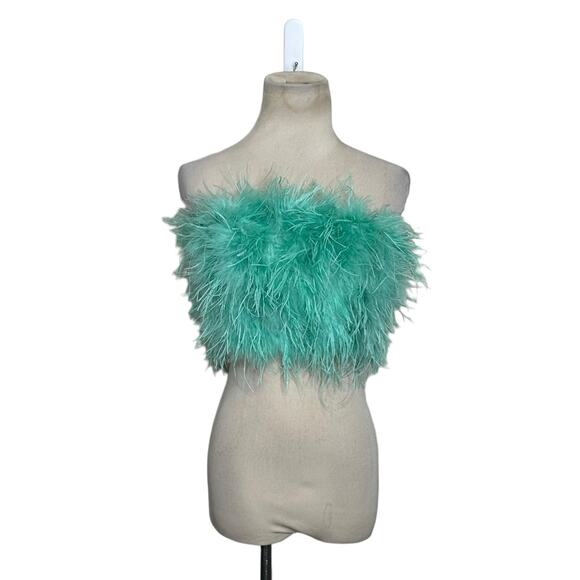 Club L London aqua green feather bandeau crop top size 4 - Picture 8 of 16